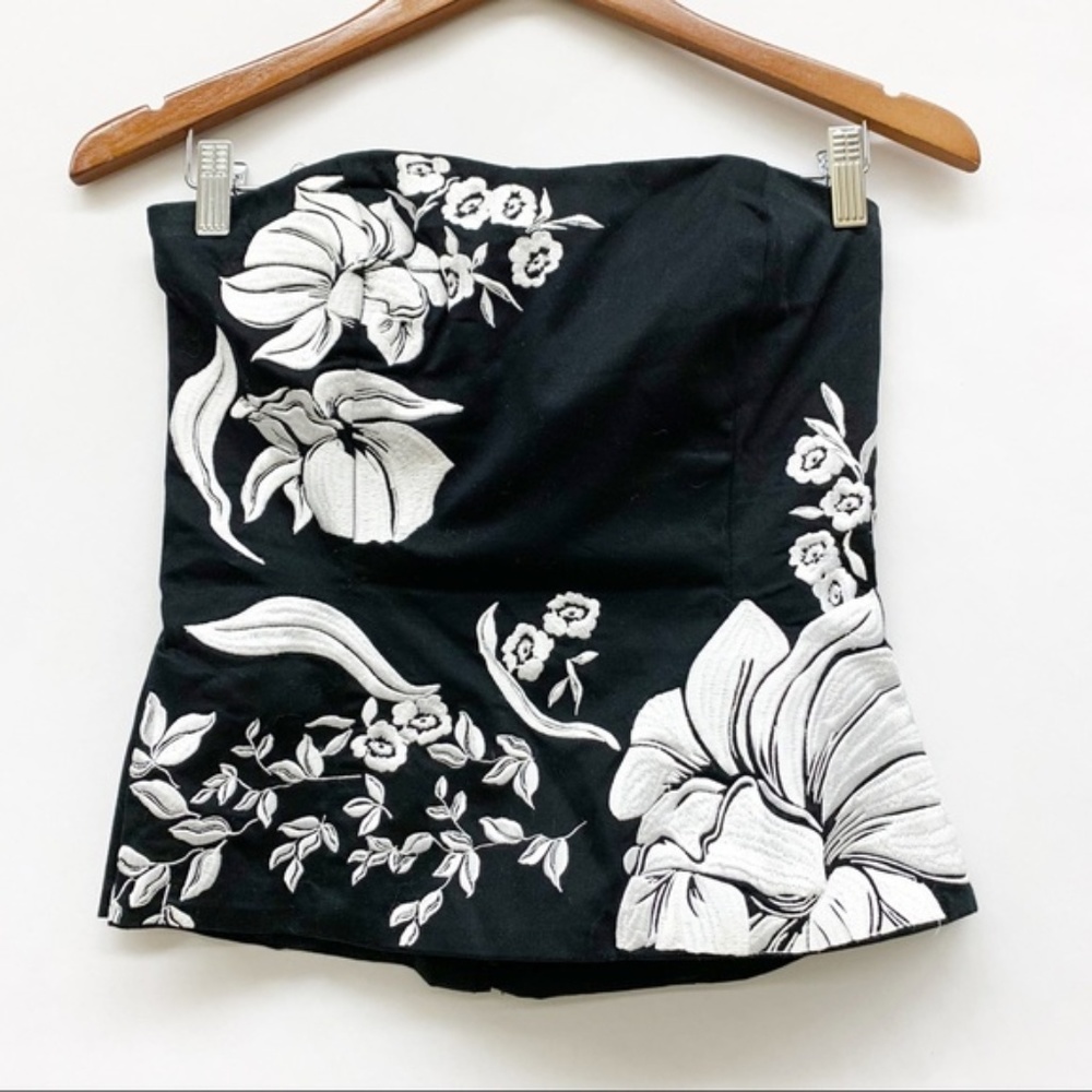 WHBM Black White Floral Bustier Top 4 - Picture 2 of 6